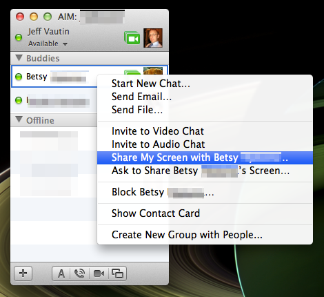 In the context menu, select Share My Screen with [name]…