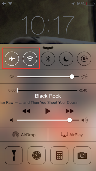 Airplane Mode with Wi-Fi enabled.