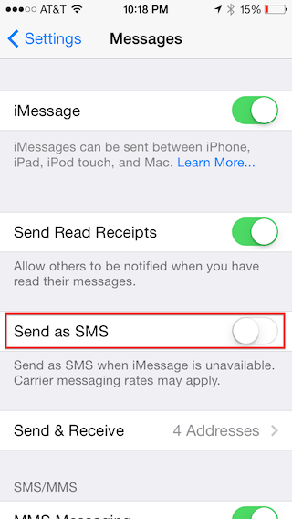 Don't let Messages send by SMS!