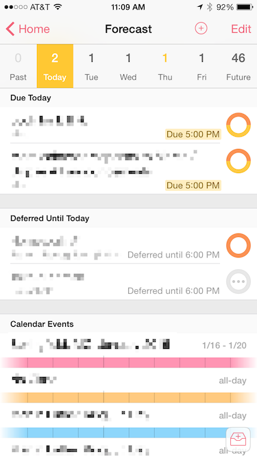 Omnifocus Forecast Perspective - iPhone