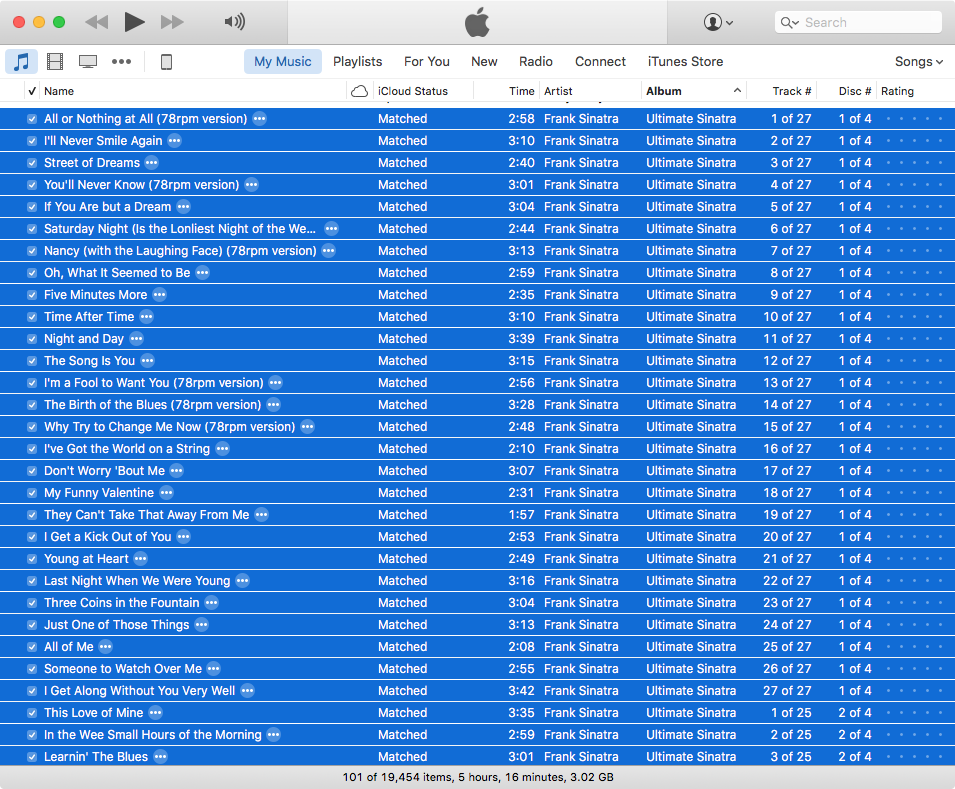 Frank Sinatra's *Ultimate Sinatra* in my iTunes library