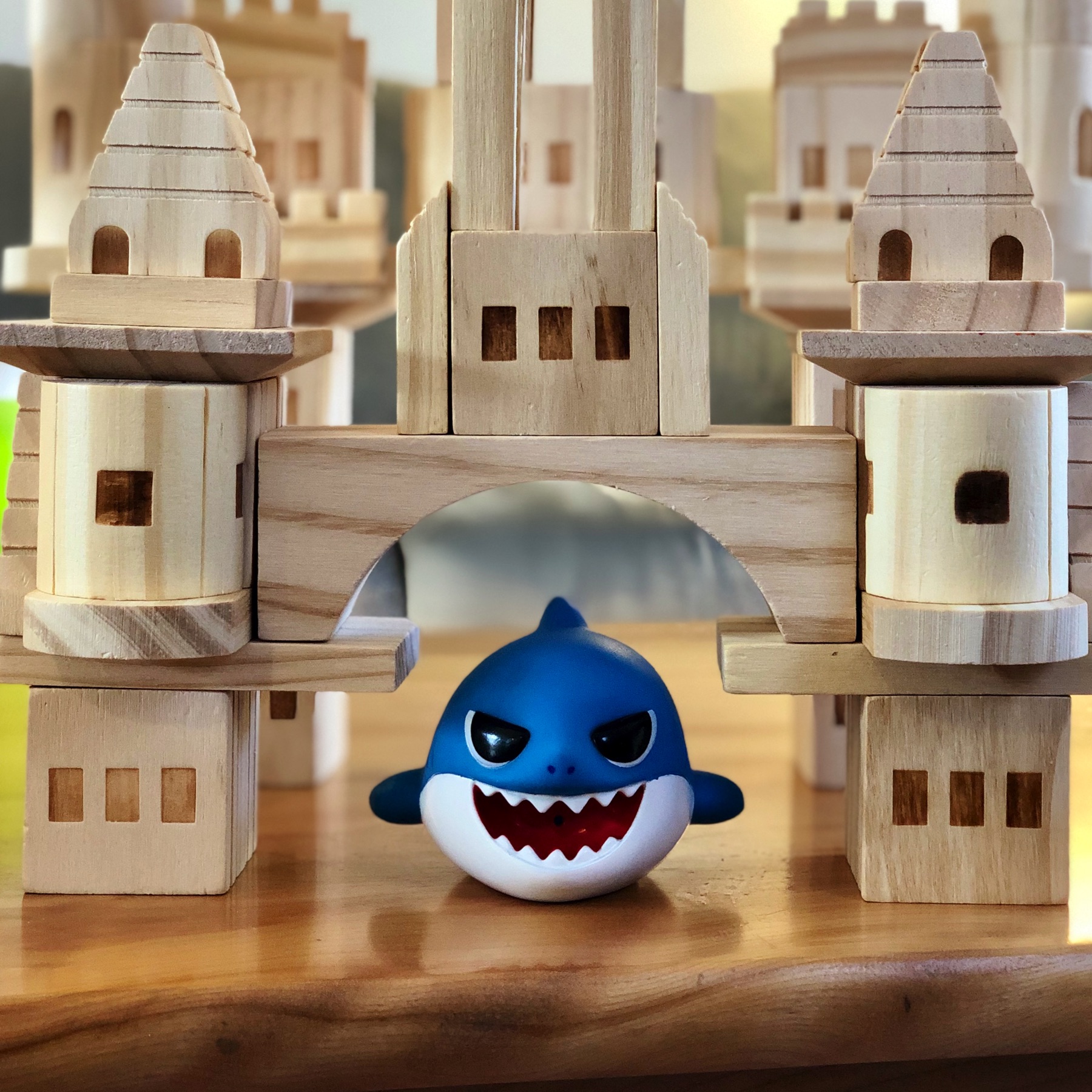 Daddy Shark hiding in a castle.